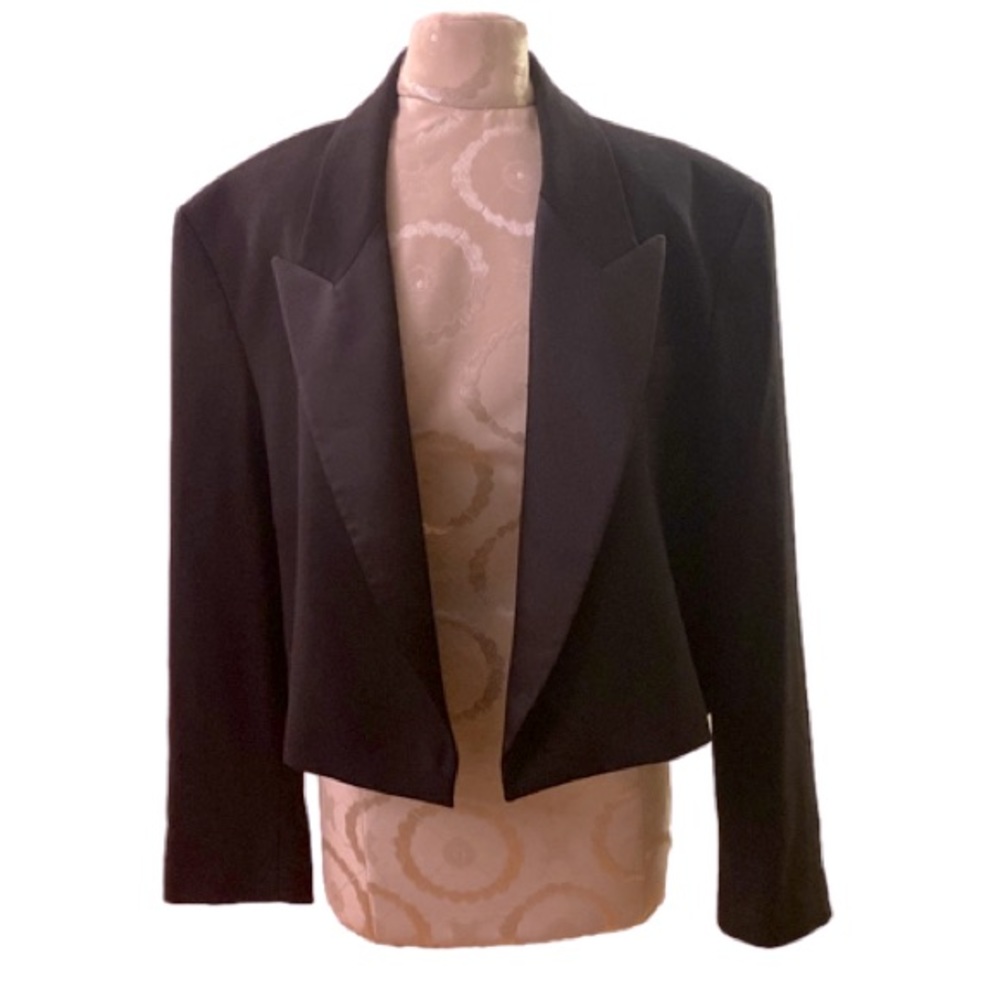 Zara Black Cropped Tuxedo Blazer Large - Picture 2 of 6